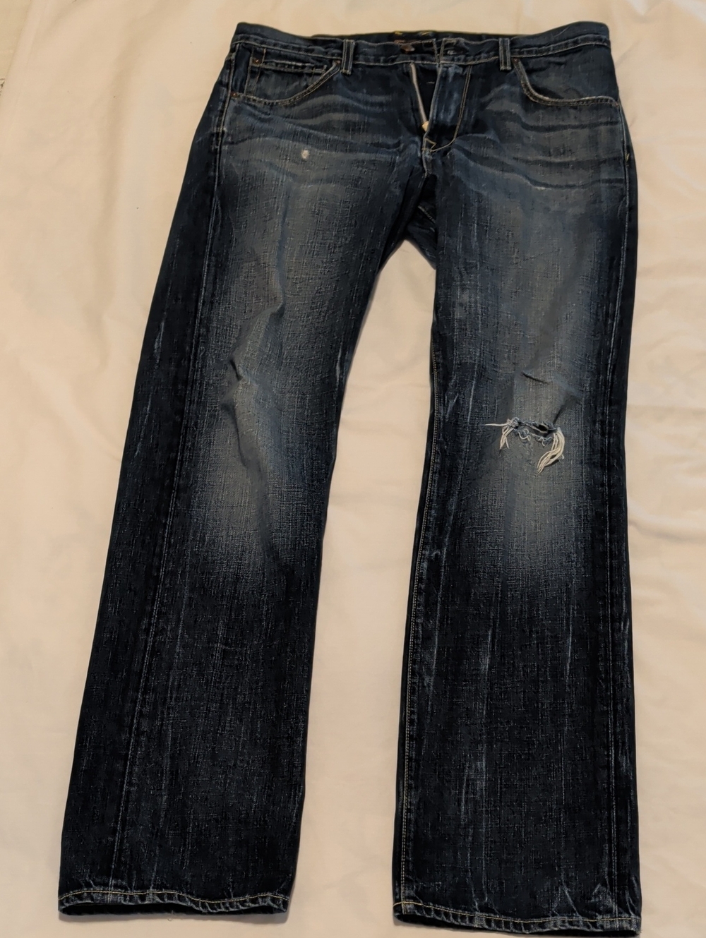 Men’s AgaveCopper Waterman Dark Blue Distressed Relaxed Straight Jeans